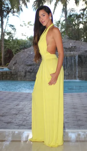 Deep Plunge Jumpsuit - Yellow