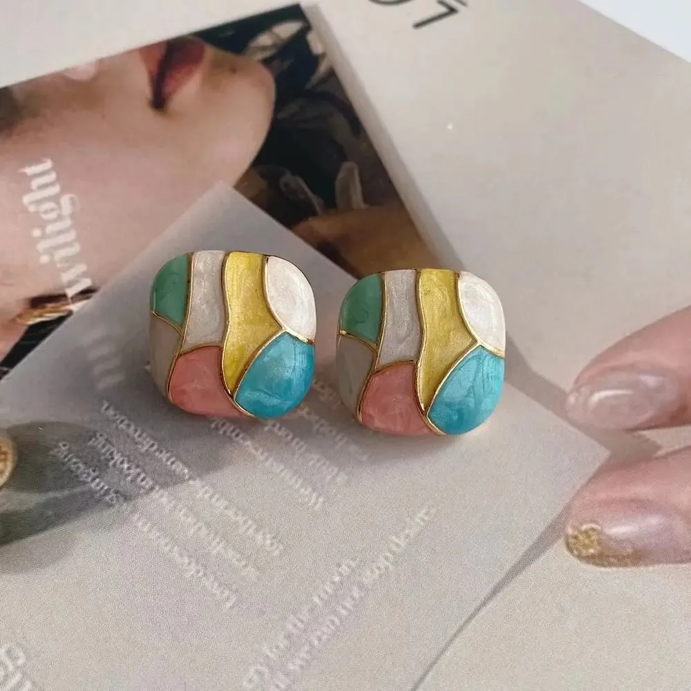 Design Girl Gift Dripping Oil Fashion Jewelry Alloy Ear Studs Women Square Earrings Girl Stud Earrings Korean Style Earrings