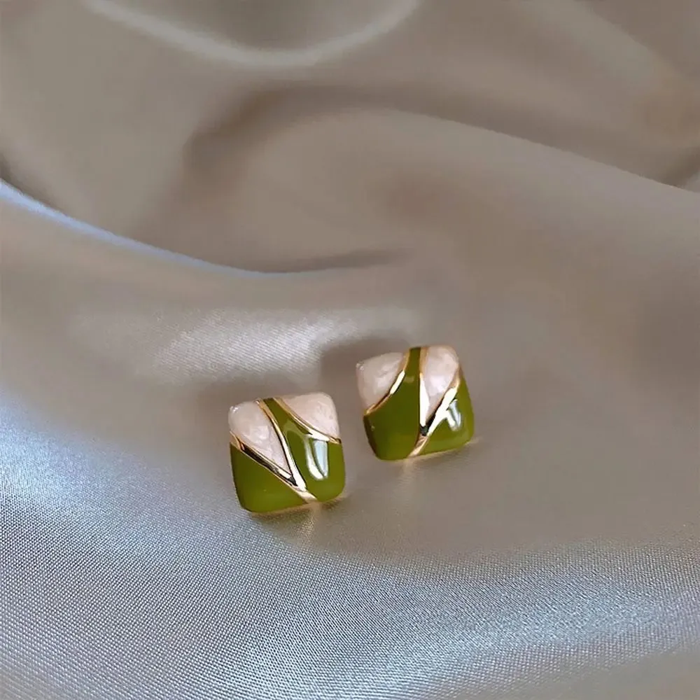 Design Girl Gift Dripping Oil Fashion Jewelry Alloy Ear Studs Women Square Earrings Girl Stud Earrings Korean Style Earrings