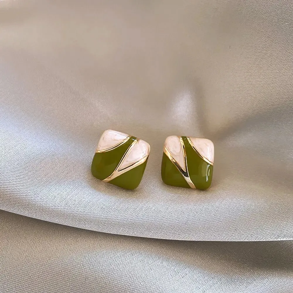 Design Girl Gift Dripping Oil Fashion Jewelry Alloy Ear Studs Women Square Earrings Girl Stud Earrings Korean Style Earrings
