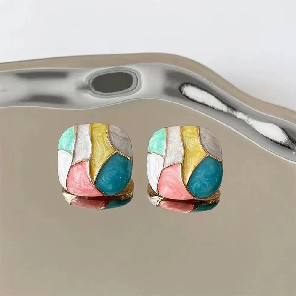 Design Girl Gift Dripping Oil Fashion Jewelry Alloy Ear Studs Women Square Earrings Girl Stud Earrings Korean Style Earrings