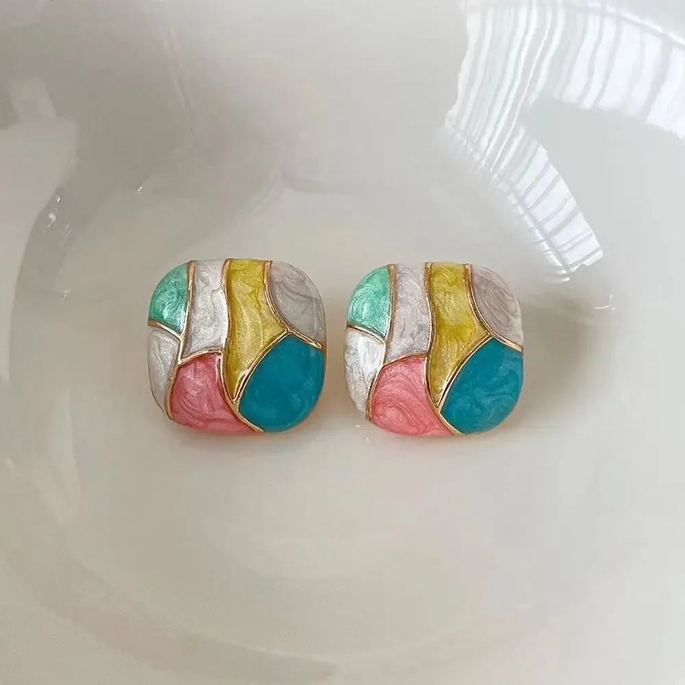 Design Girl Gift Dripping Oil Fashion Jewelry Alloy Ear Studs Women Square Earrings Girl Stud Earrings Korean Style Earrings