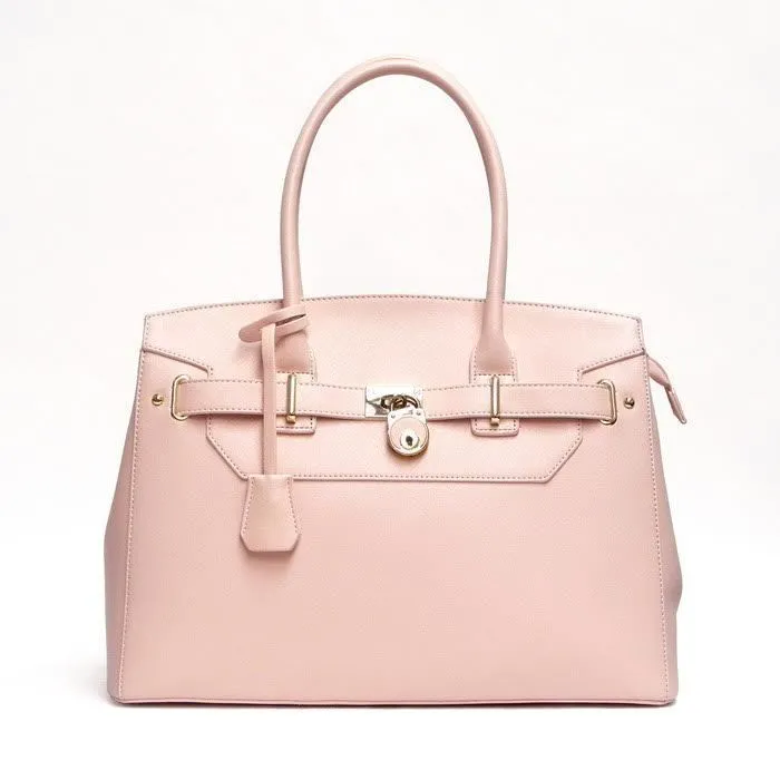 Designer Inspired LOEM brand beige pad lock key zipper pockets shoulder Bag hand