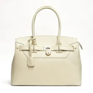 Designer Inspired LOEM brand beige pad lock key zipper pockets shoulder Bag hand
