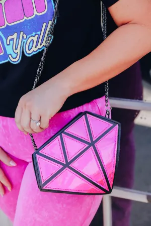 Diamond Girl Iridescent Crossbody Bag - Fuchsia & Silver