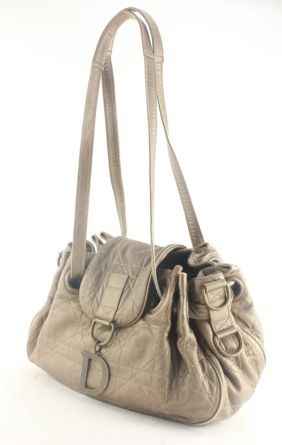 Dior Quilted Bronze Leather Cannage Shoulder Flap Hobo Beige 2DD829K