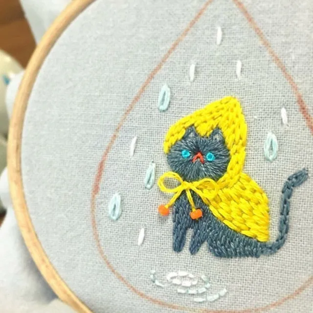 DIY Kit Embroidery 3D Cat Fabric Bamboo hoop Decor