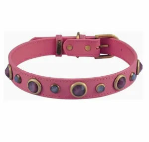 Dosha Dog - Imperial Dog Collar/Leash  -  Pink, Cat Eye Gemstones