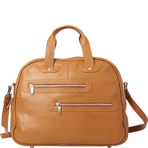 DOUBLE ZIP-POCKET LEATHER SATCHEL