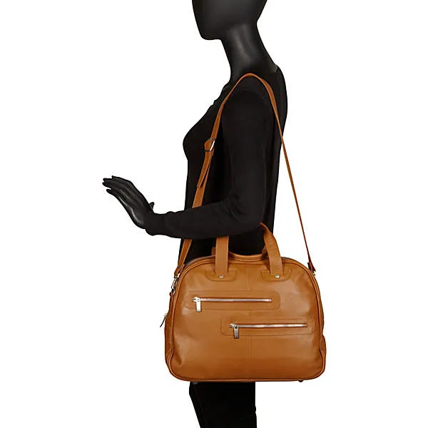 DOUBLE ZIP-POCKET LEATHER SATCHEL