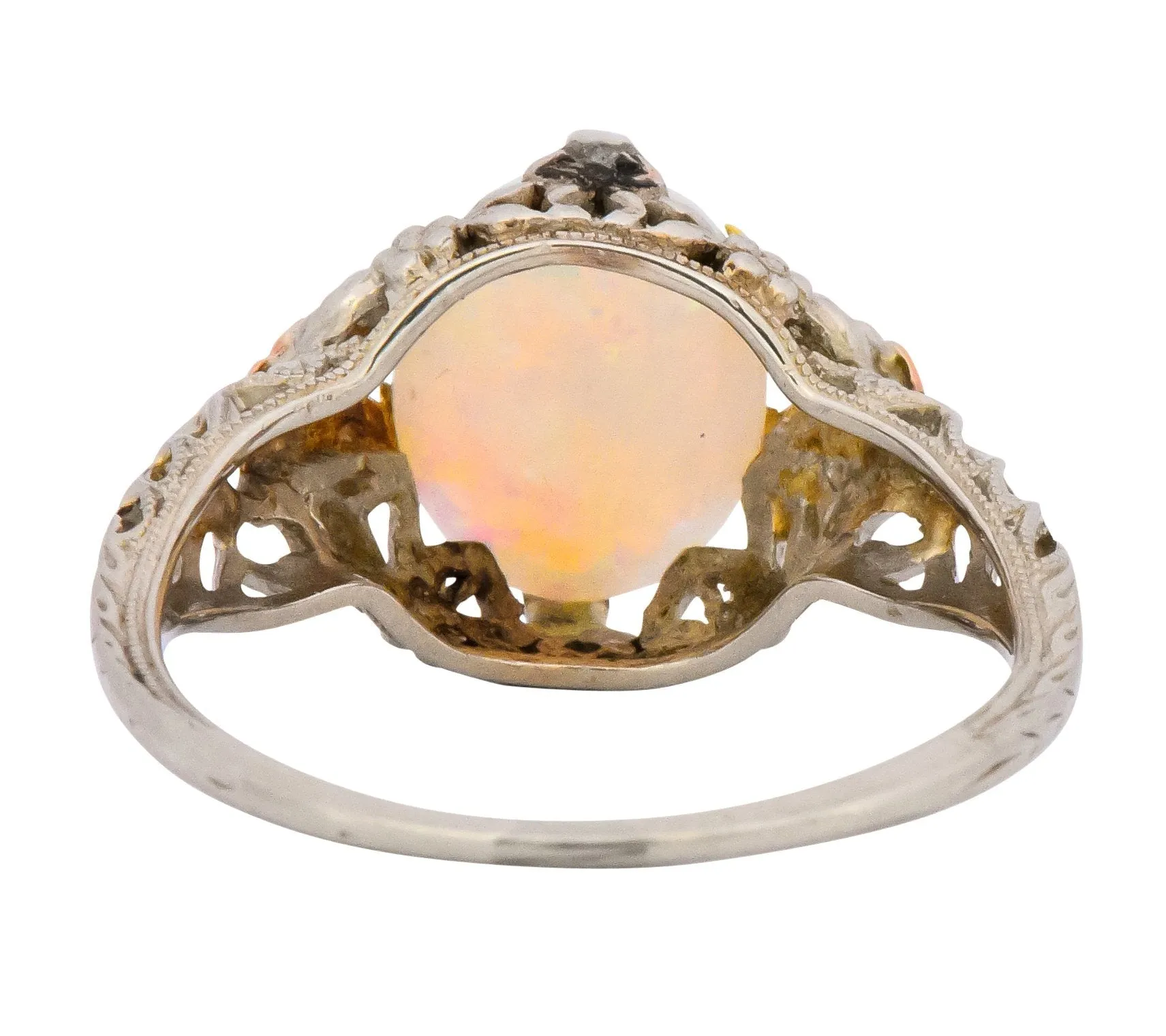 Edwardian Oval Cabochon Opal 14 Karat Tri-Colored Gold Ring