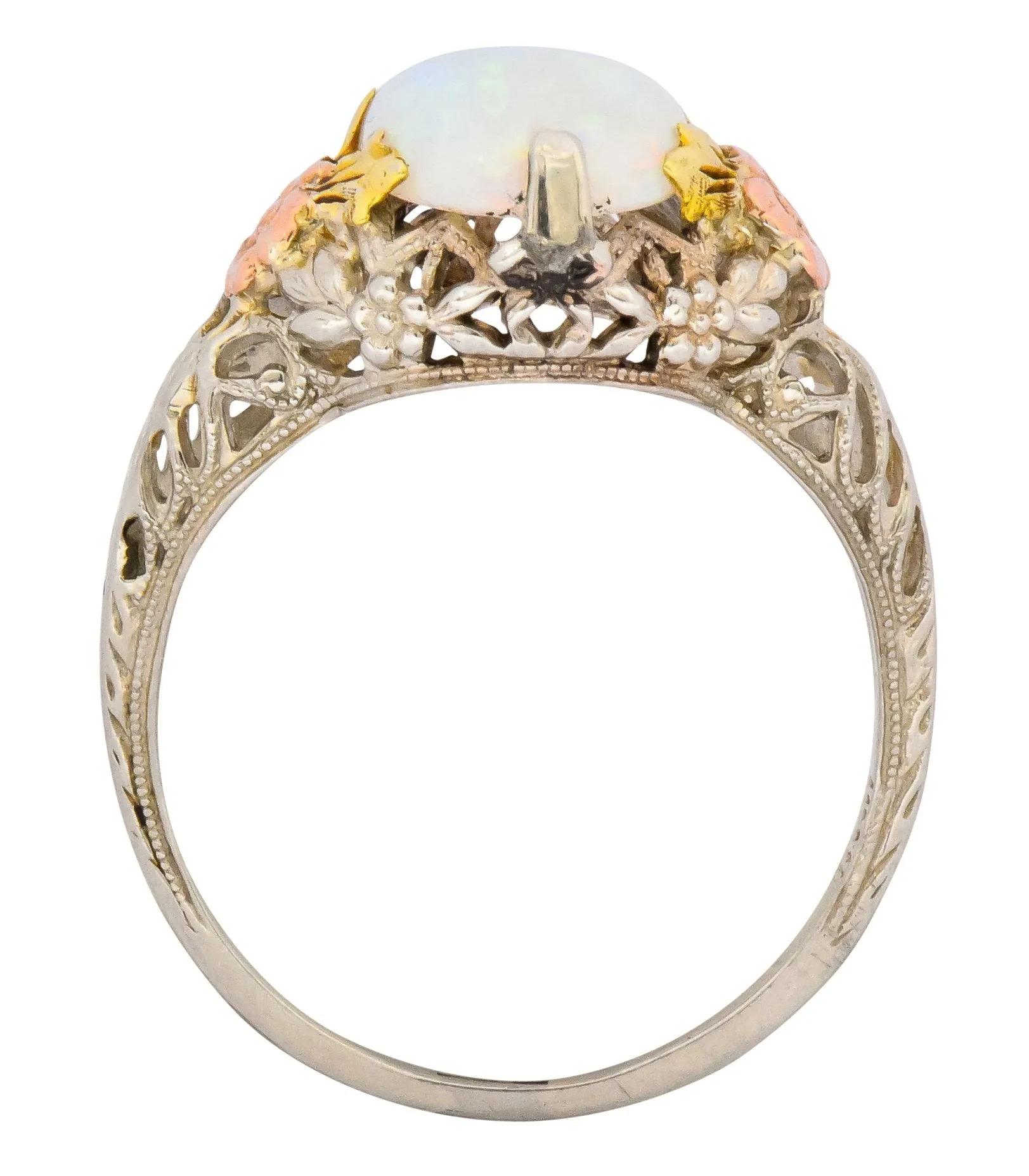 Edwardian Oval Cabochon Opal 14 Karat Tri-Colored Gold Ring