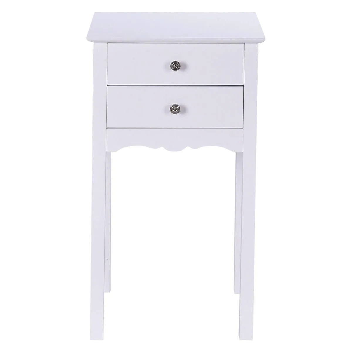 Elegant 2-Drawer End Table Nightstand Side Table in White Wood Finish