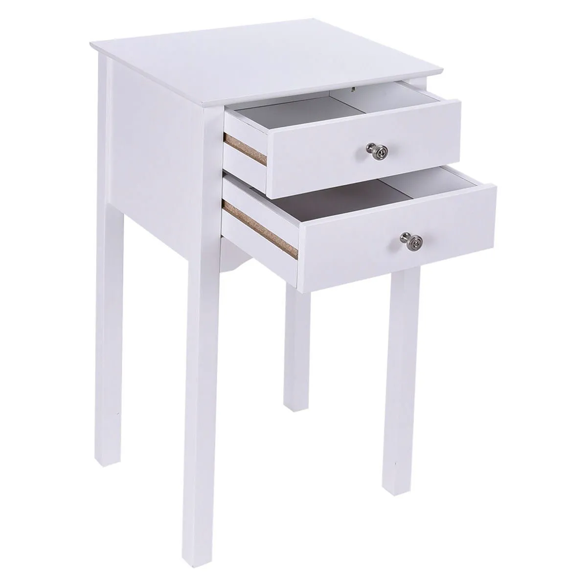 Elegant 2-Drawer End Table Nightstand Side Table in White Wood Finish