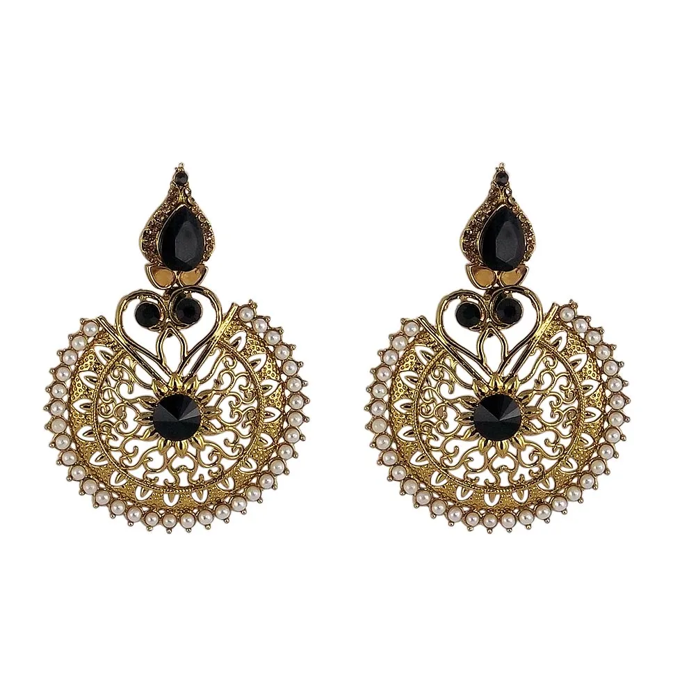 Elegant Black Gold Plated Synthetics Stone Earrings