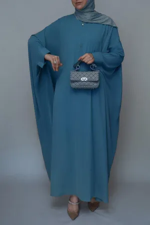 Elegant Blue Batwing Sleeve Dress with Front Zipper
