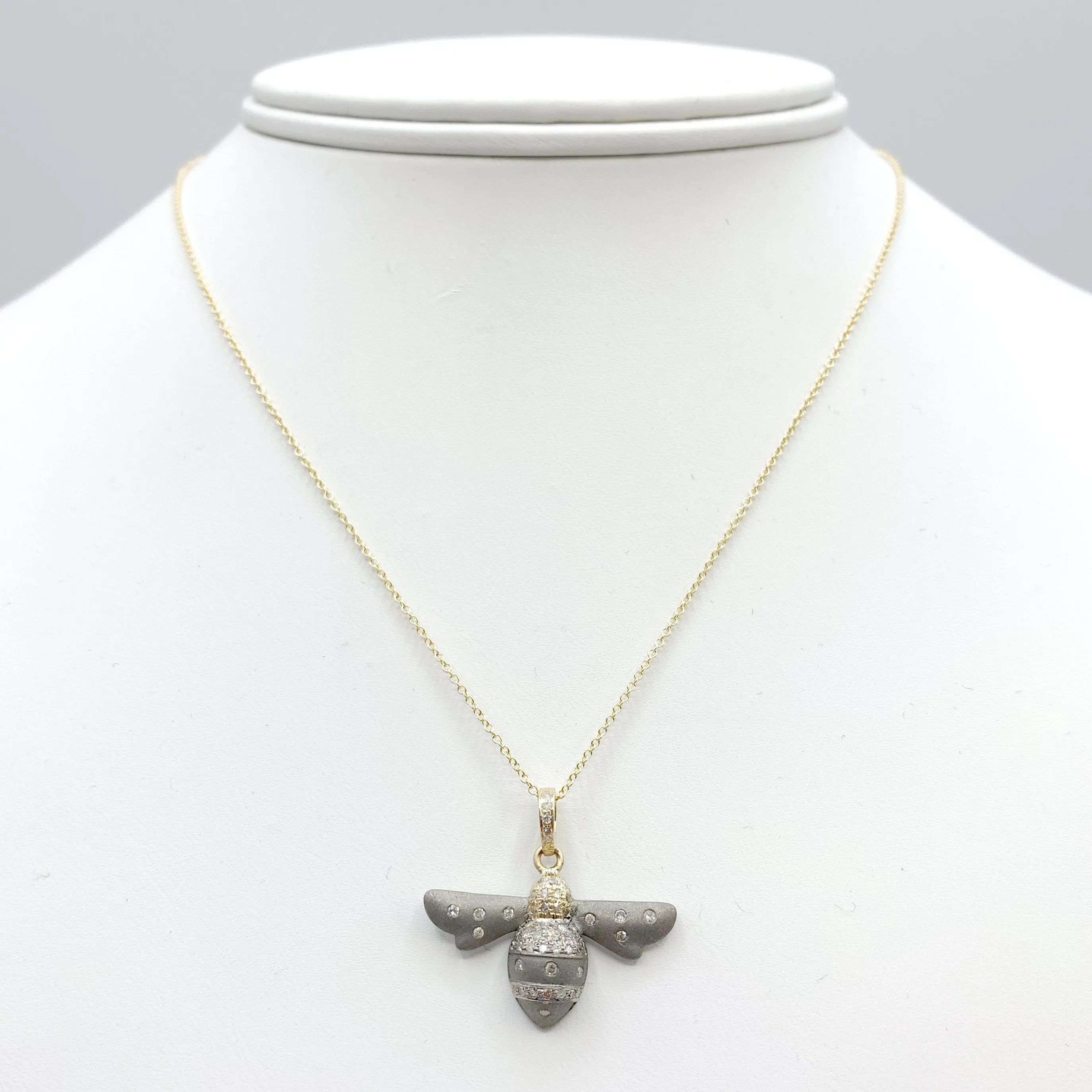 Elegant Brushed Silver Bee with Diamond Accents