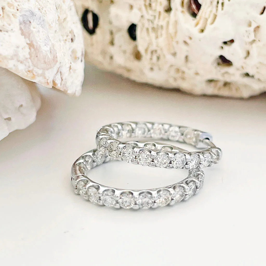 Elegant Double White Diamond White Gold Hoops