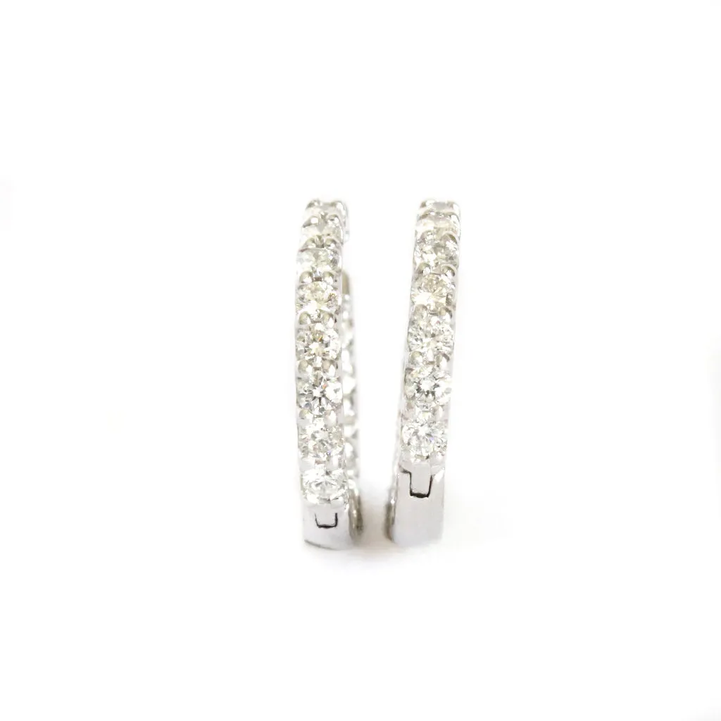Elegant Double White Diamond White Gold Hoops