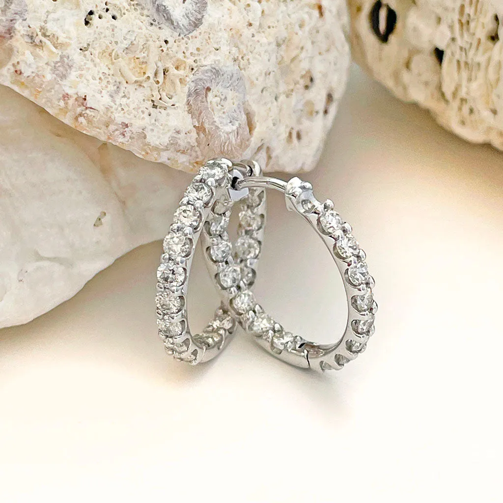Elegant Double White Diamond White Gold Hoops
