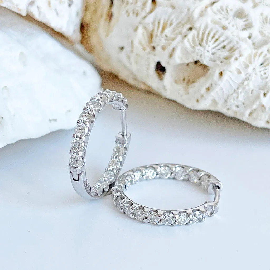 Elegant Double White Diamond White Gold Hoops