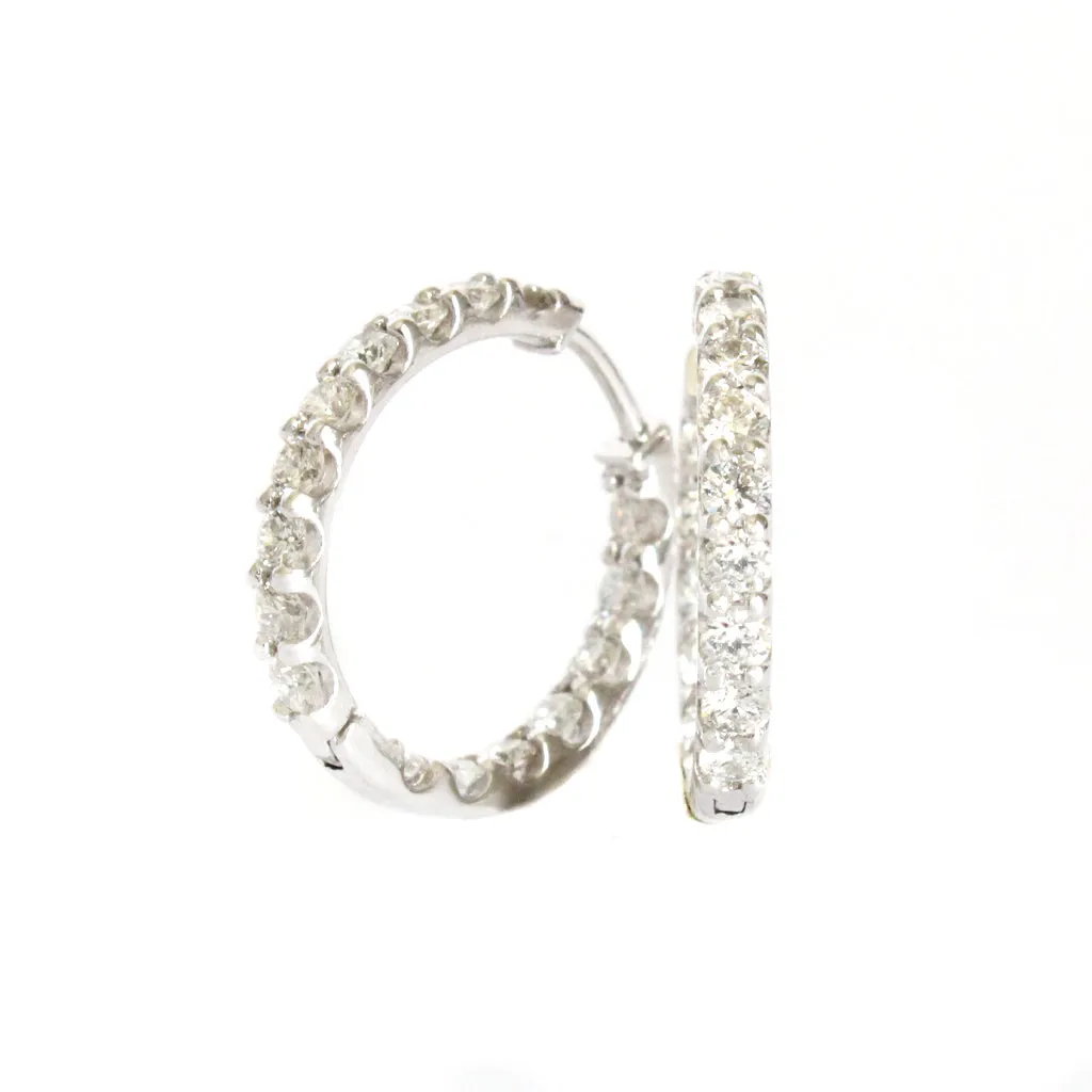 Elegant Double White Diamond White Gold Hoops