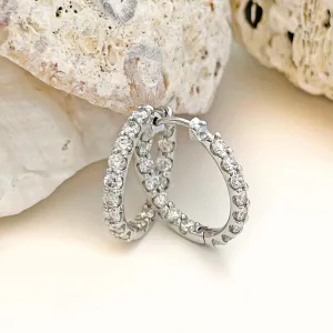 Elegant Double White Diamond White Gold Hoops