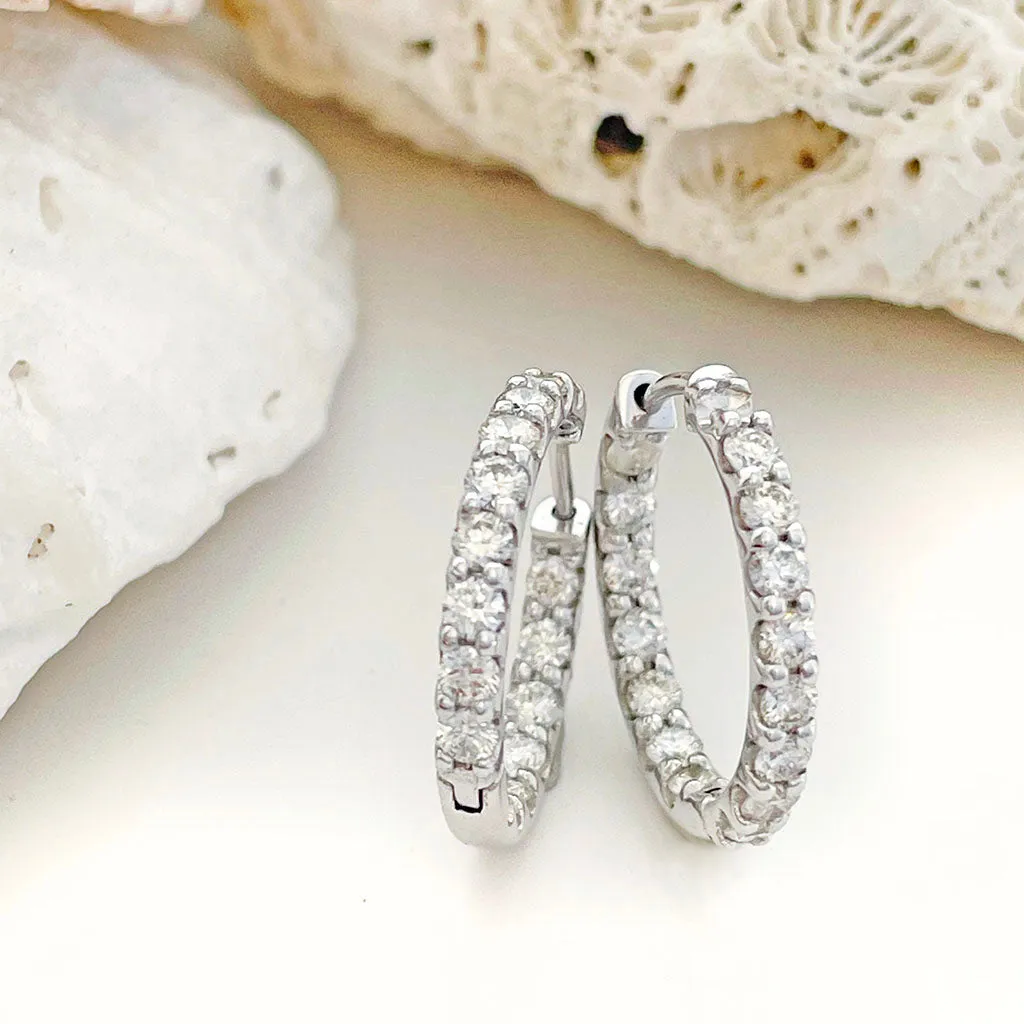 Elegant Double White Diamond White Gold Hoops