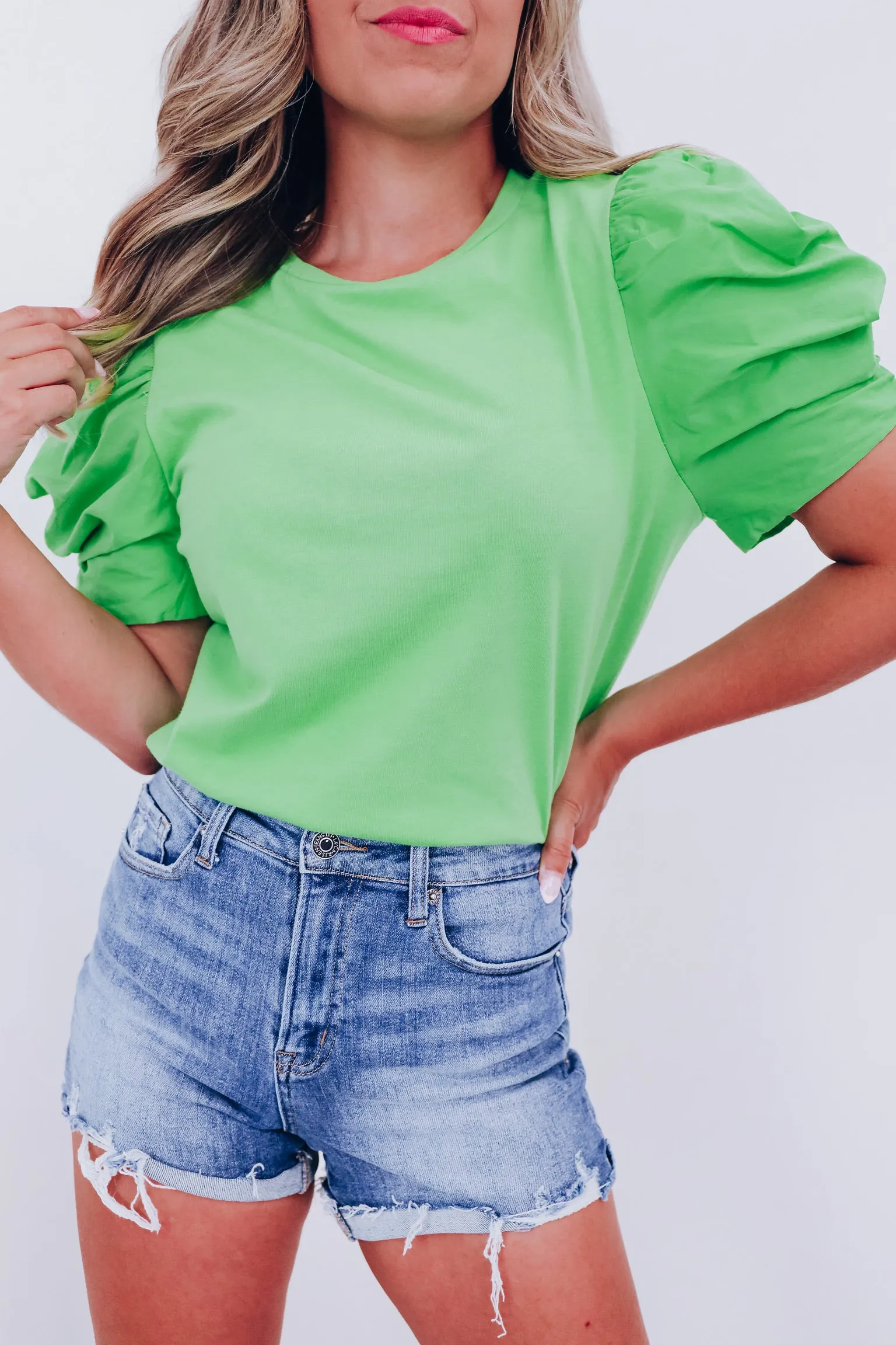 Elegant Element Puff Sleeve Top - Green