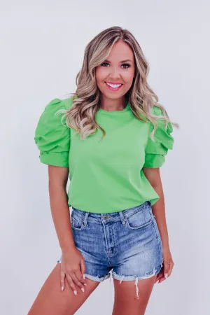 Elegant Element Puff Sleeve Top - Green