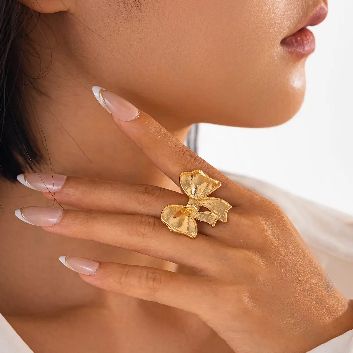Elegant Gold Silver Tone Bowknot Open Ring