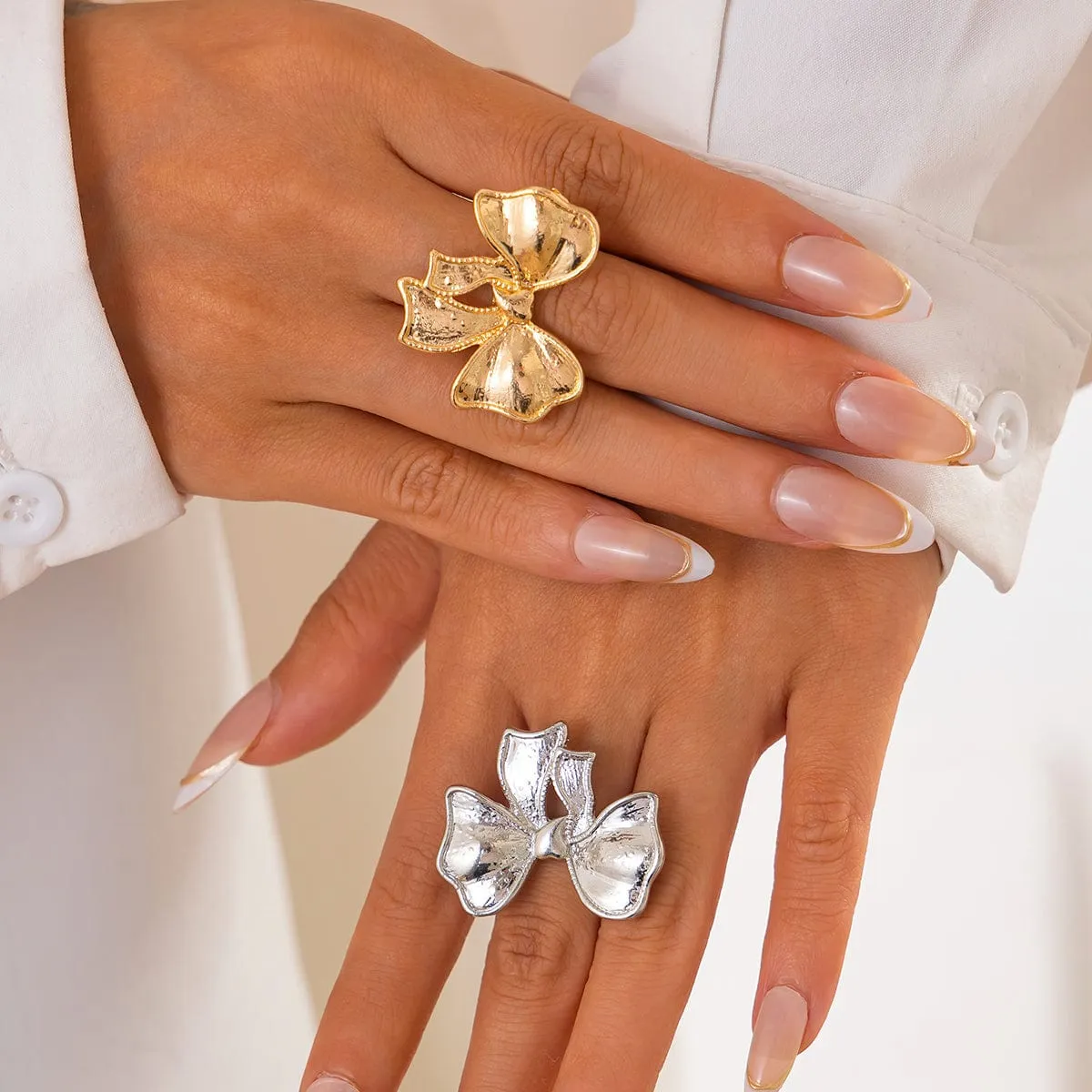 Elegant Gold Silver Tone Bowknot Open Ring