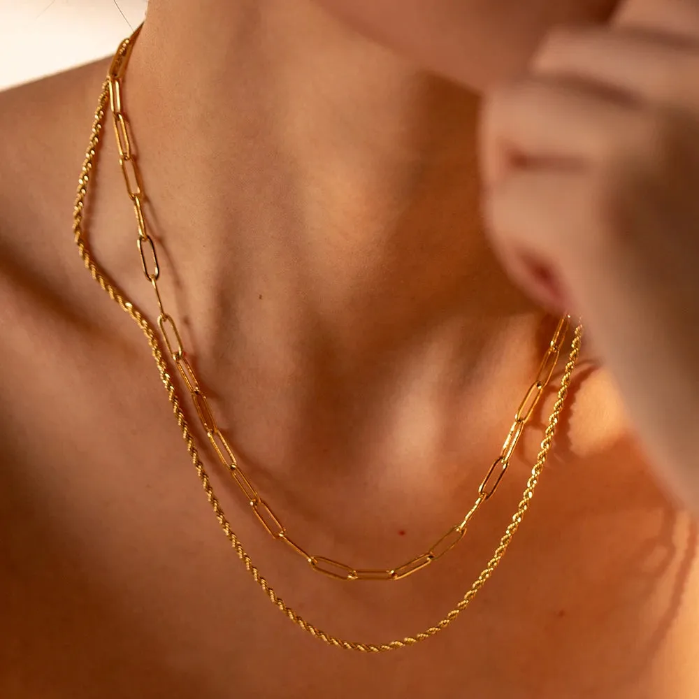 Elegant Paper Clip Double Necklace