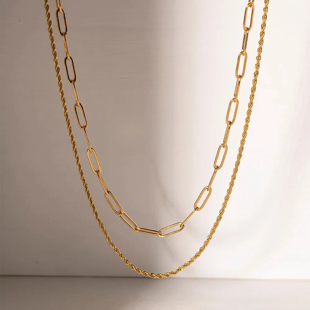 Elegant Paper Clip Double Necklace