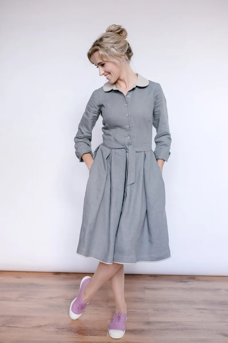 Elegant Peter Pan Collar Linen Dress