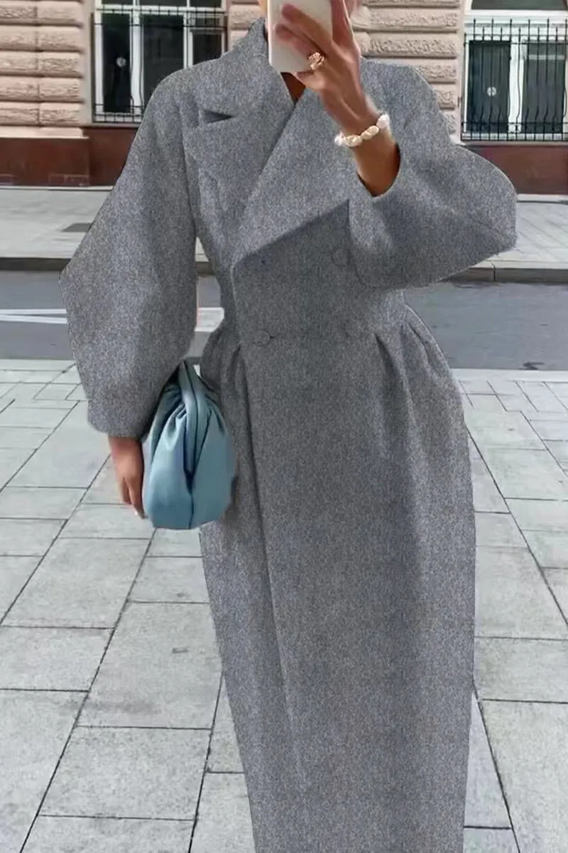 Elegant Solid Solid Color Turndown Collar Outerwear