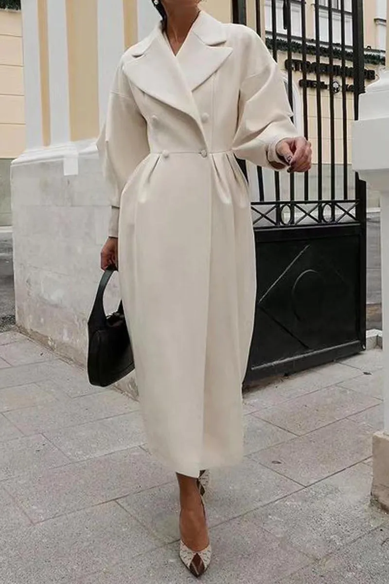 Elegant Solid Solid Color Turndown Collar Outerwear