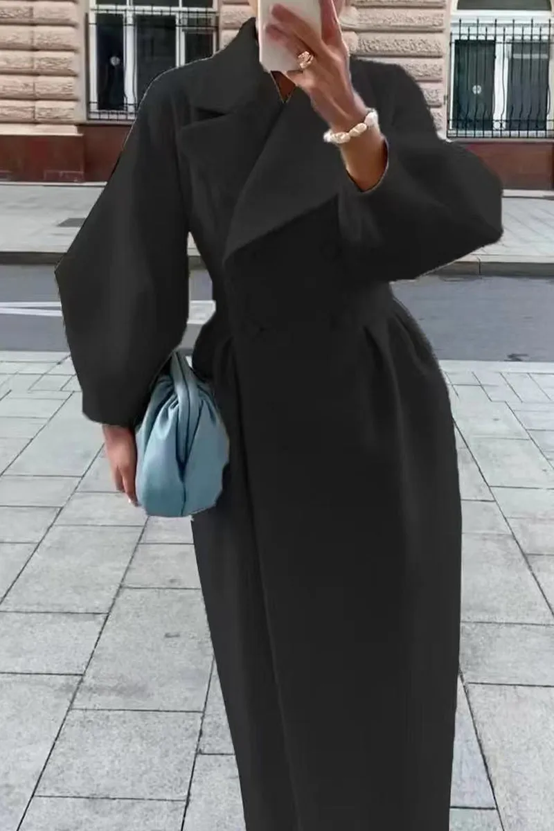 Elegant Solid Solid Color Turndown Collar Outerwear
