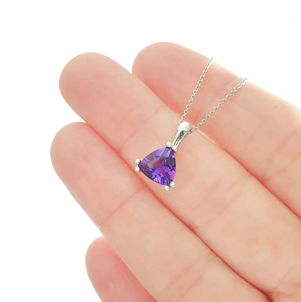 Elegant Trilliant Cut Amethyst Pendant and Chain