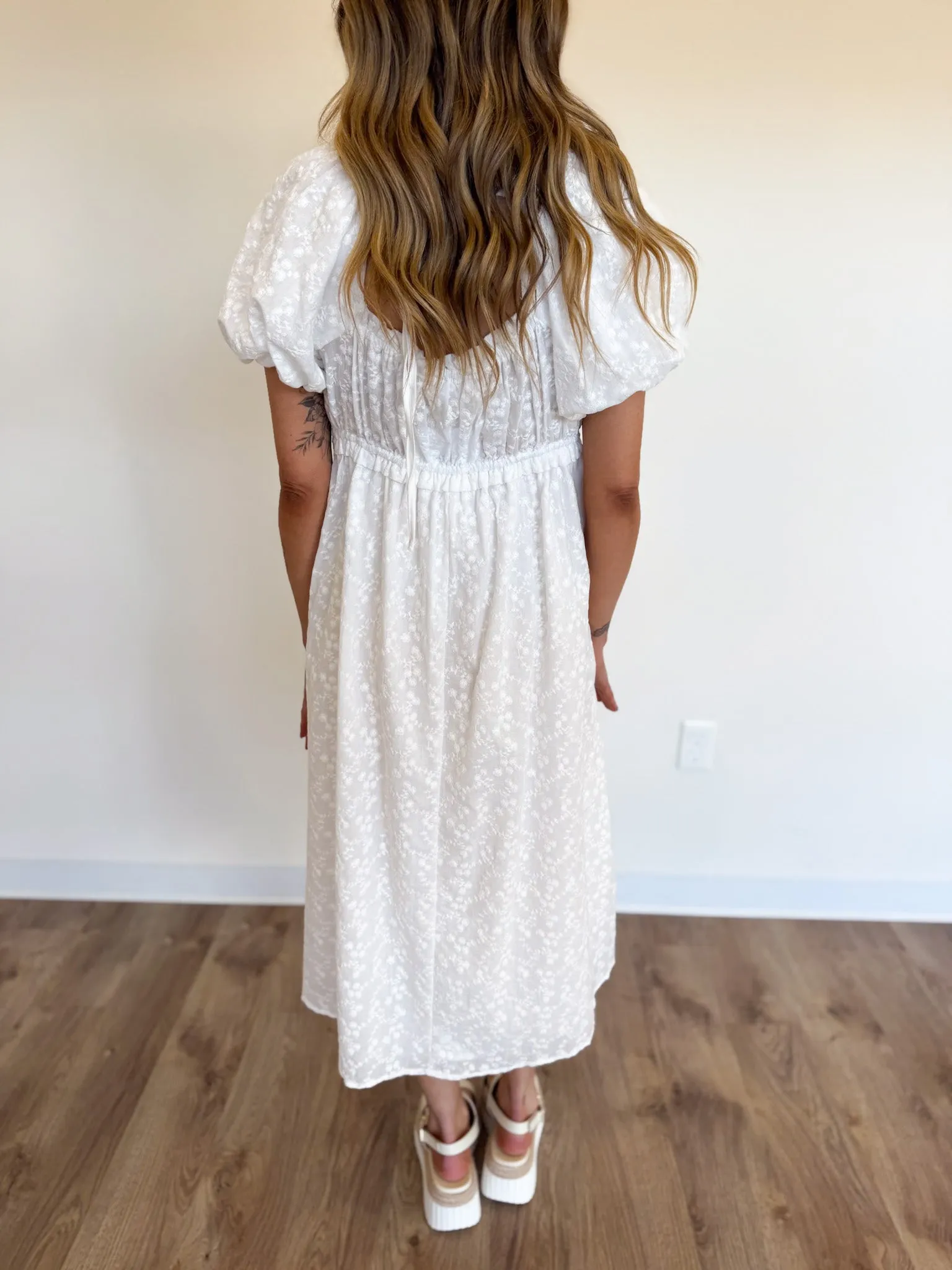 Ellington Puff Sleeve Eyelet Midi Dress