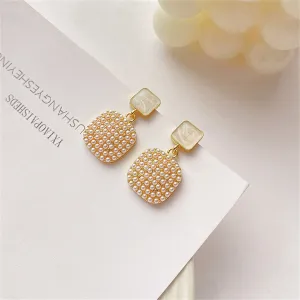 Enamel & Pearl 18K Gold-Plated Square Drop Earrings