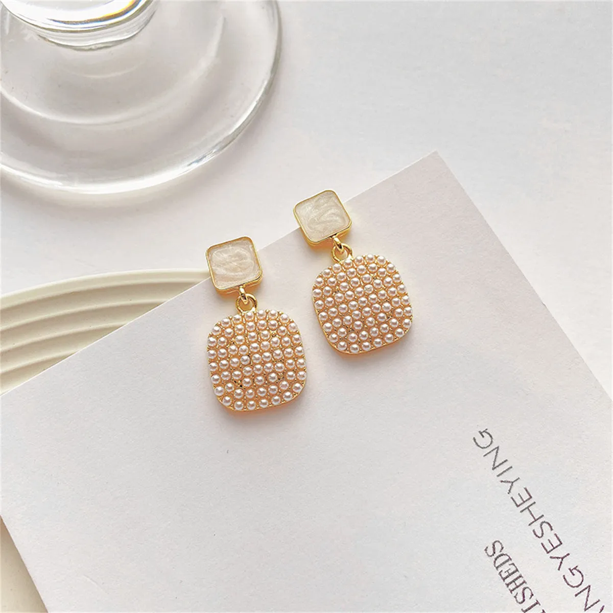Enamel & Pearl 18K Gold-Plated Square Drop Earrings