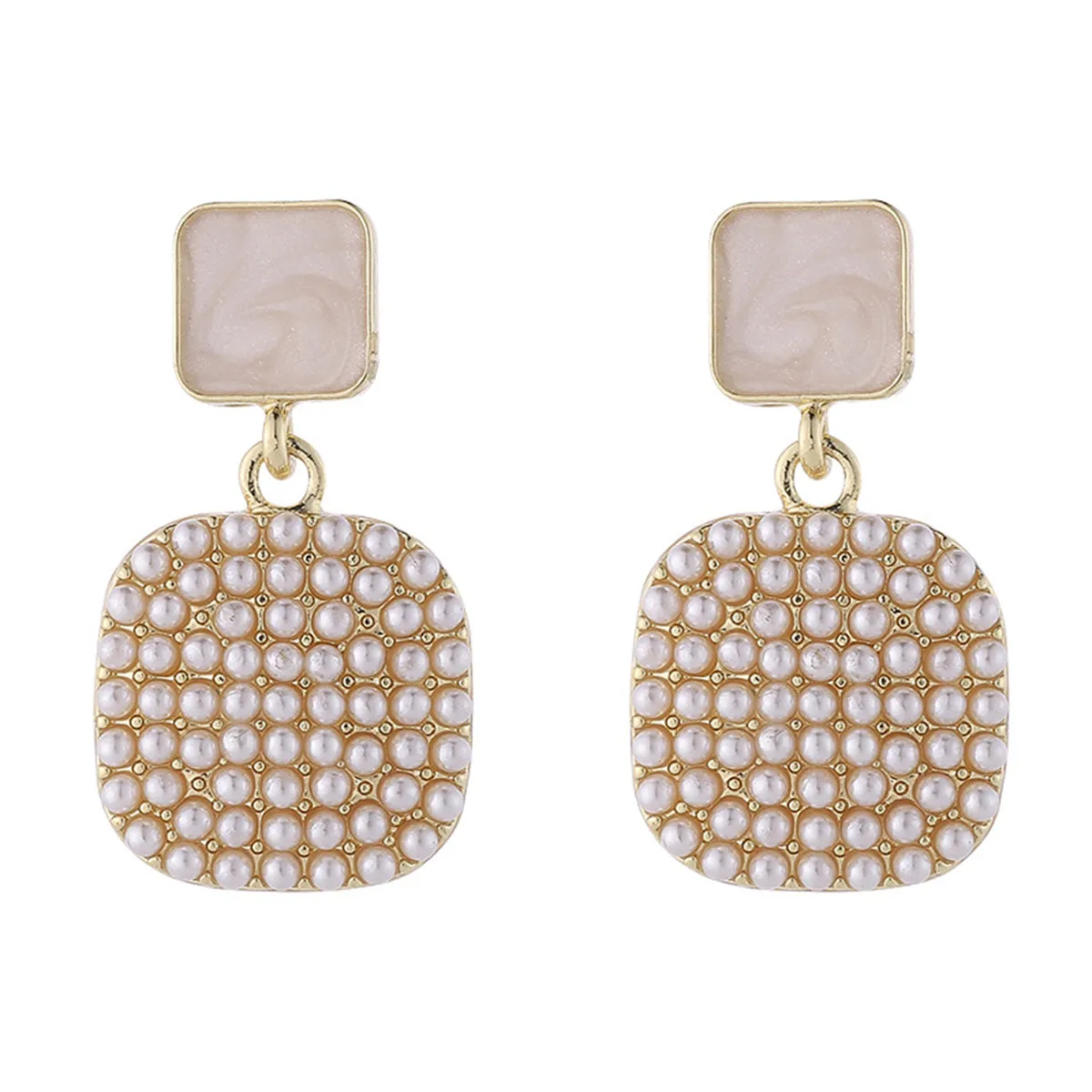 Enamel & Pearl 18K Gold-Plated Square Drop Earrings