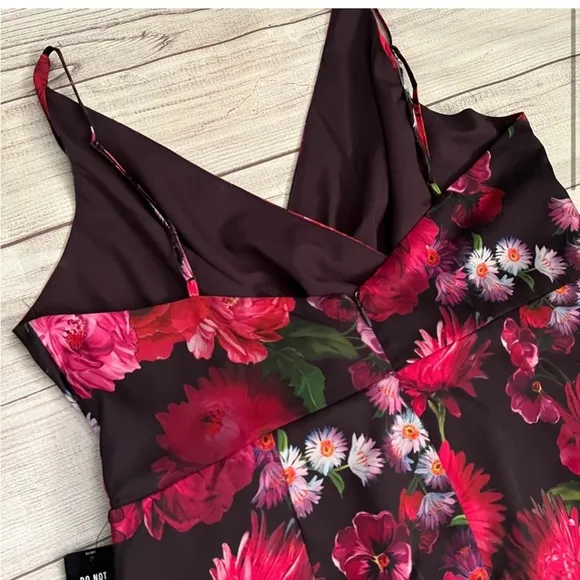 Express Satin Floral Twist  Wrap Dress - Black and Pink