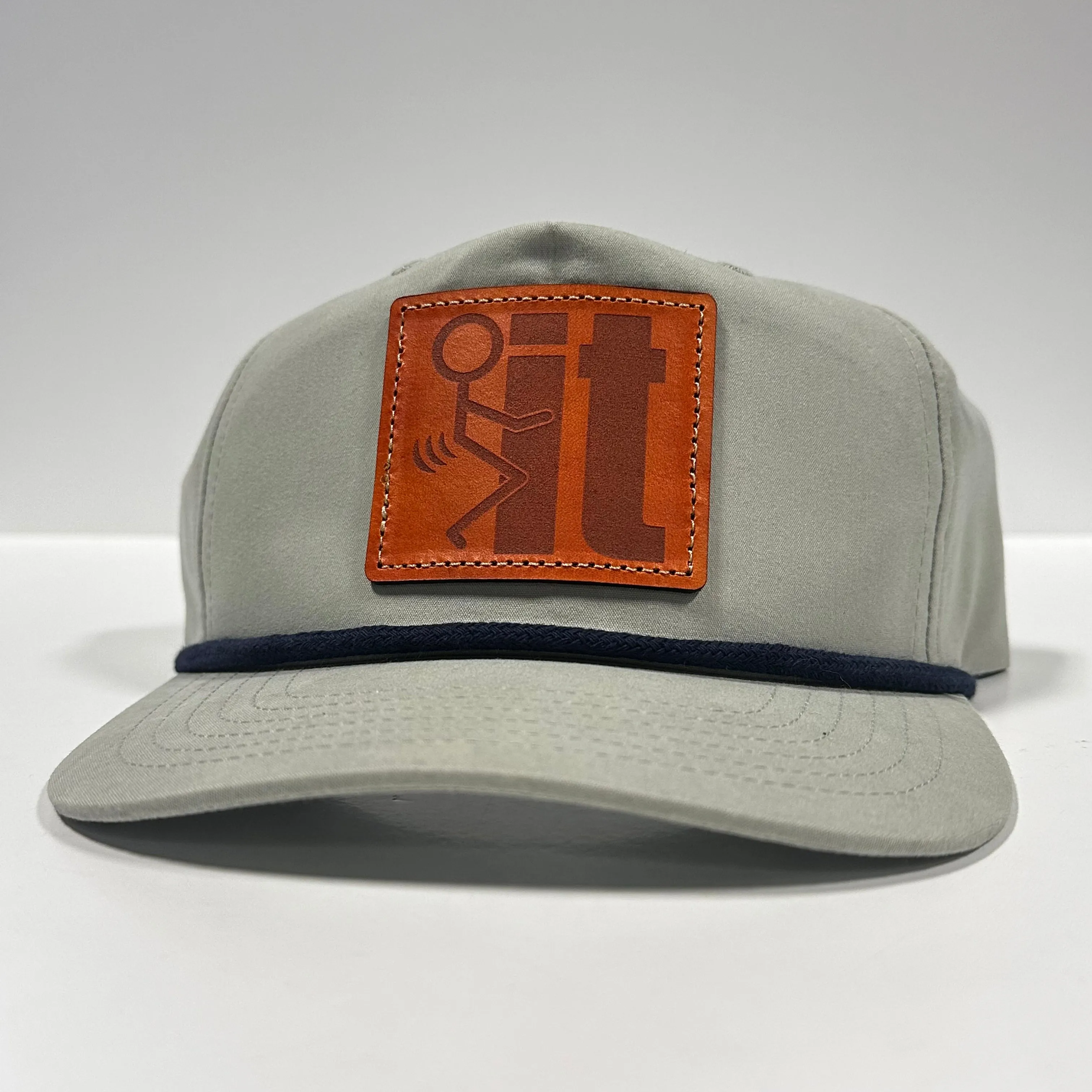 F IT Leather Patch Hat Sewn on a Gray Golf SnapBack Hat Cap