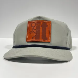 F IT Leather Patch Hat Sewn on a Gray Golf SnapBack Hat Cap
