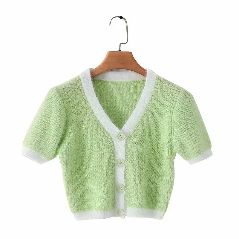 Fashion button short single-breasted sweater T-shirt