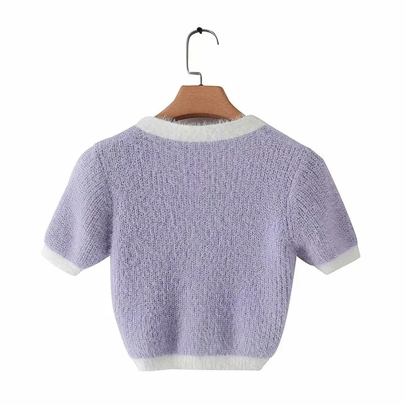 Fashion button short single-breasted sweater T-shirt