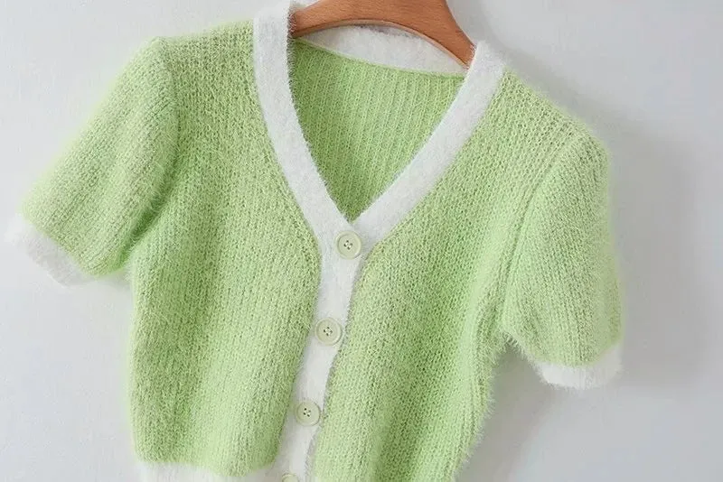 Fashion button short single-breasted sweater T-shirt