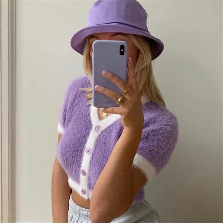 Fashion button short single-breasted sweater T-shirt